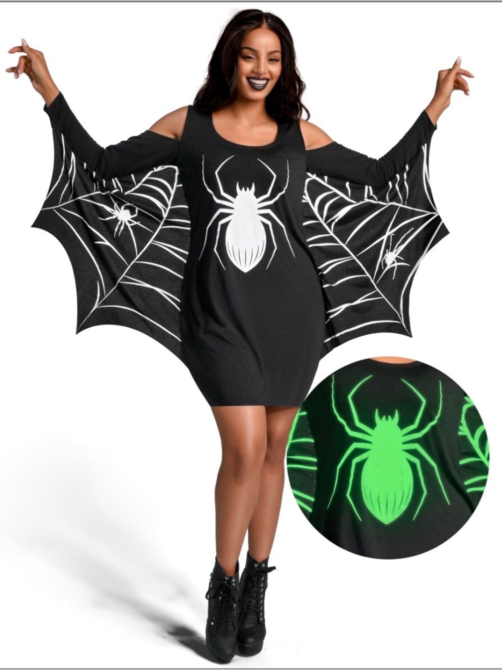 Spooktacular Creations Women’s Spider Halloween Costume Glow in Dark Black XXL